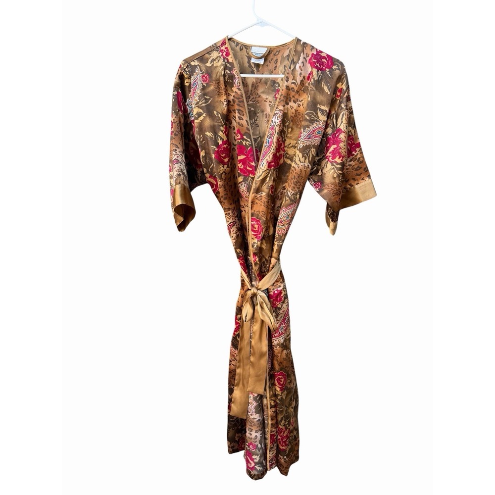 Secret Treasures Womens L Satin Robe Floral Leopard Paisley Wrap 48" Long